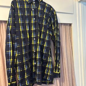Isaac Mizrahi Black with Blue and  Yellow Plaid Dress Shirt